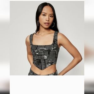 Reformation Raya style zine denim bustier top corset top